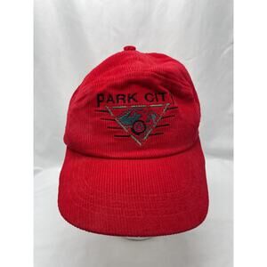 Vintage Park City Utah Ski Corduroy Hat Cap Strapback Adjustable Red‎ Spellout